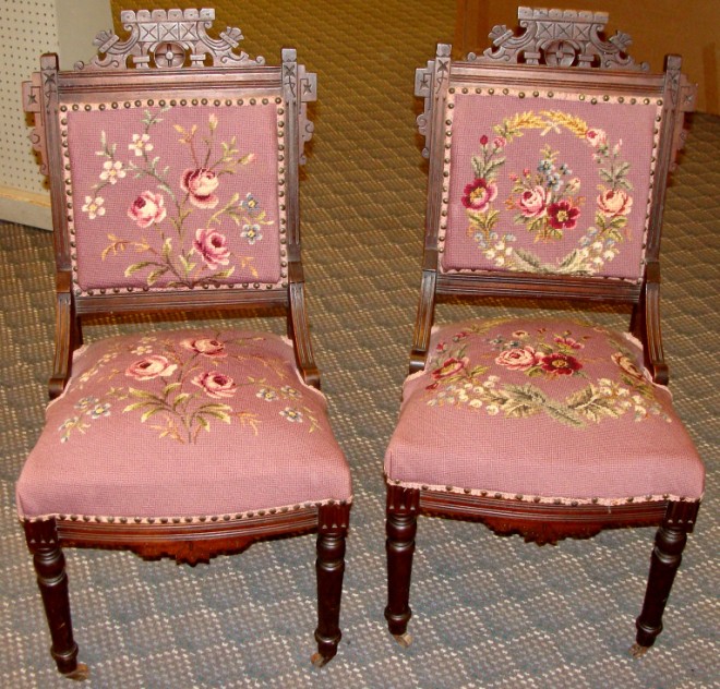 Appraisal: Pair of Victorian Pink Needlepoint Side Chairs