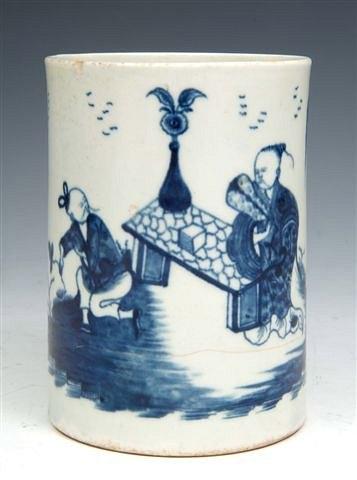 Appraisal: A WORCESTER BLUE AND WHITE CYLINDRICAL TANKARD decorated in underglaze