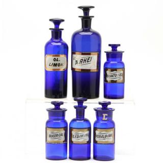 Appraisal: Group of Six Cobalt Apothecary Bottles th century all with