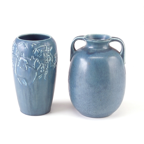 Appraisal: ROOKWOOD Two Production vases in matte blue glaze one with