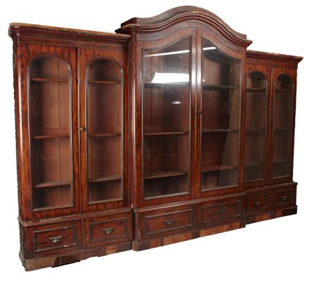 Appraisal: VICTORIAN MAHOGANY BREAKFRONT LIBRARY BOOKCASE CIRCA the arched moulded cornice