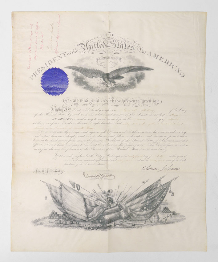 Appraisal: IMPORTANT ANDREW JOHNSON SIGNED MILITARY COMMISSION commission of George Mallery