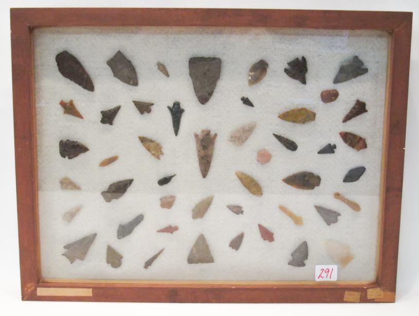 Appraisal: FRAME OF NORTHWEST NATIVE AMERICAN ARROW HEADS DRILLS AND KNIVES