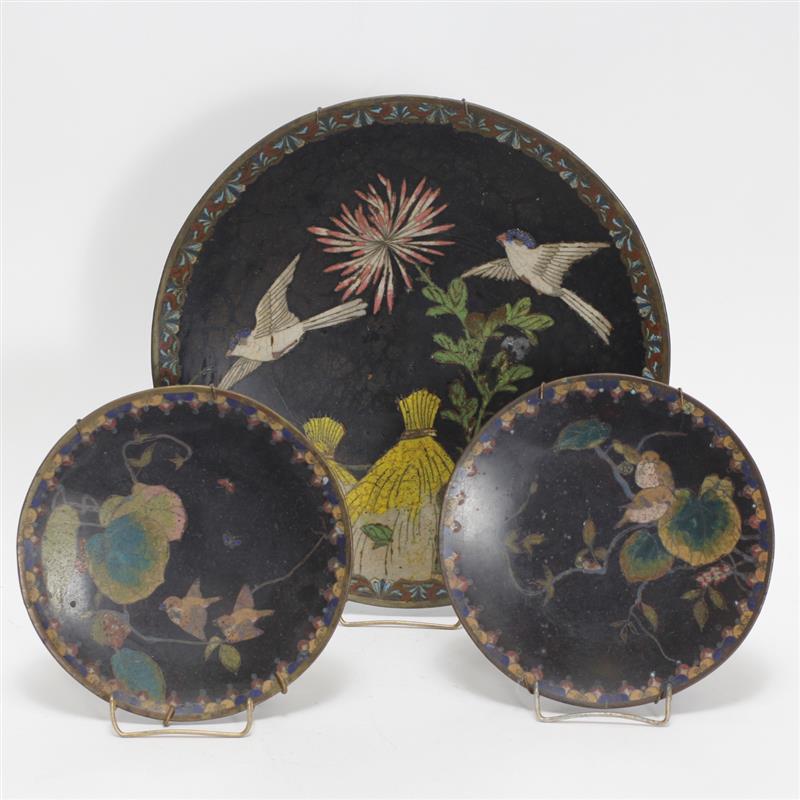 Appraisal: Three Japanese Polychrome Cloisonne items One charger and two plates