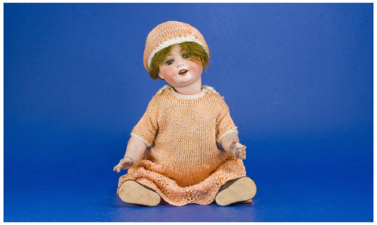 Appraisal: Bisque Head Doll with Sleeping Eyes and Open Mouth Composition