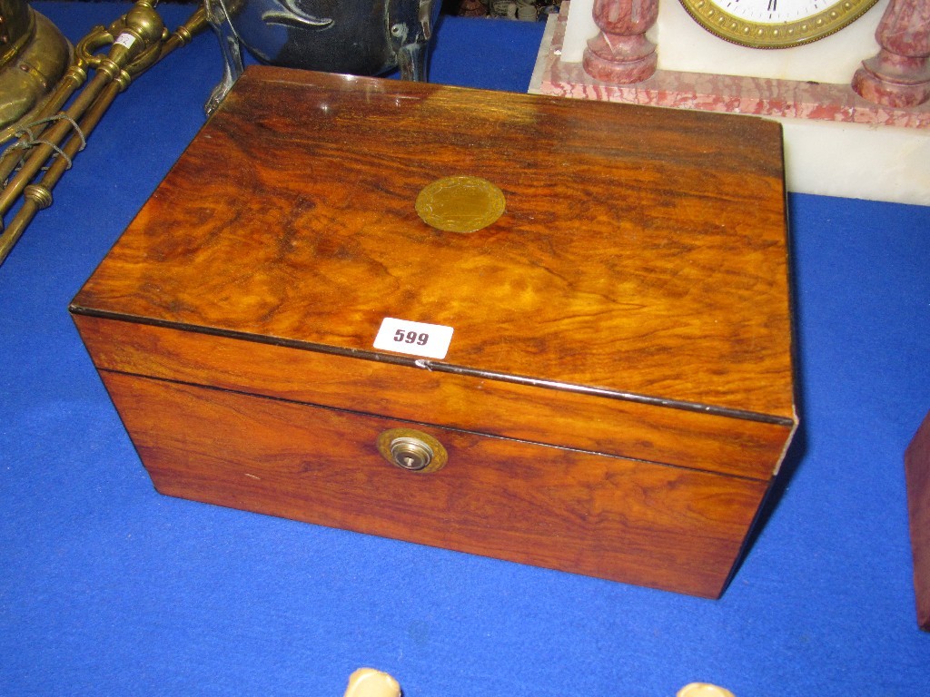 Appraisal: Rosewood writing box with inlaid brass plaque