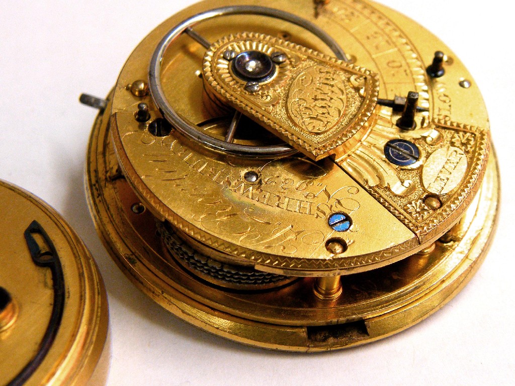 Appraisal: Fusee lever pocket watch movement signed H Rowley Shrewsbury no