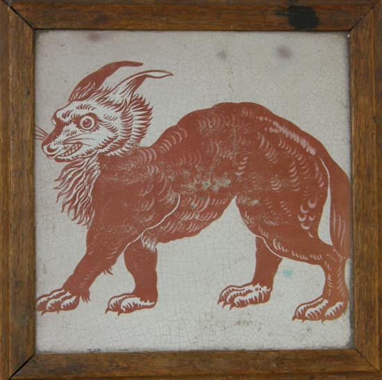 Appraisal: William De Morgan tile of a mythical beast impressed mark