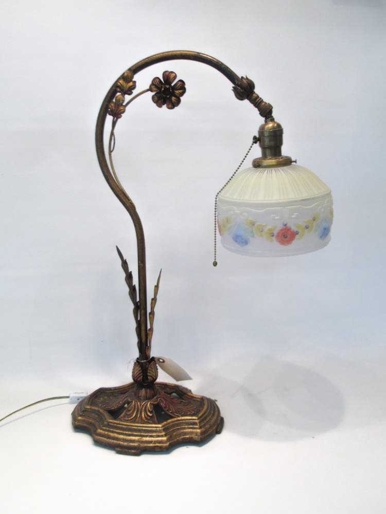 Appraisal: BRIDGE ARM DESK LAMP with frosted and reverse painted glass