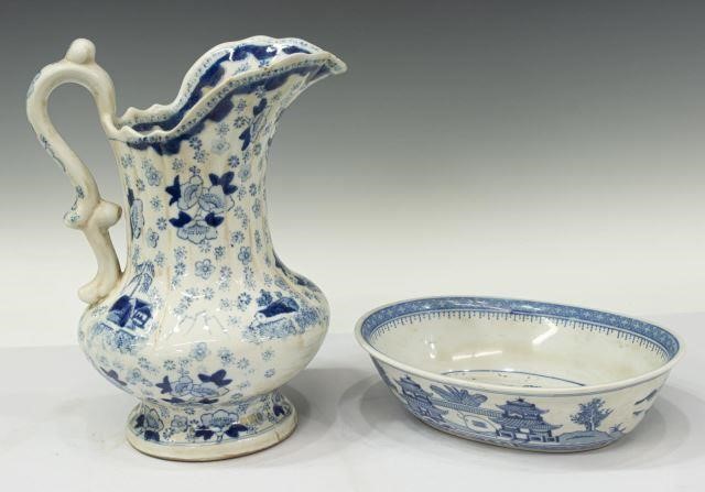 Appraisal: lot of Asian blue and white porcelain bowl and pitcher