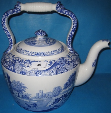 Appraisal: Large Spode Blue White Kettle in the Italian design height