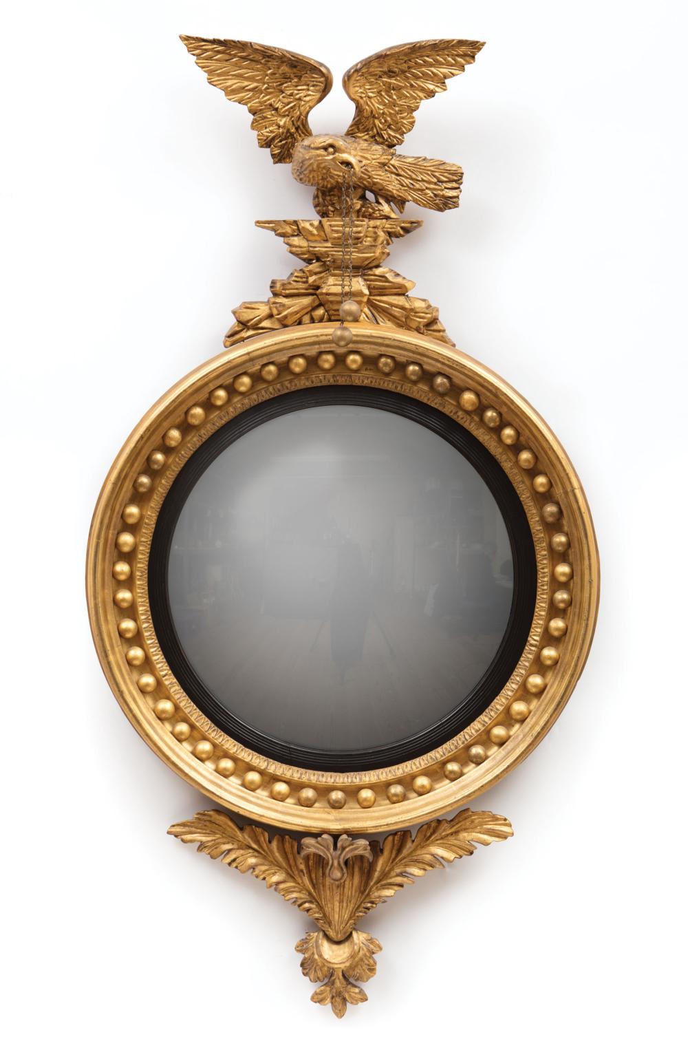 Appraisal: American Federal Giltwood Bullseye Mirror early th c crest with