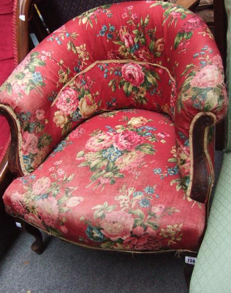 Appraisal: A late Victorian mahogany framed tub chair raised on cabriole