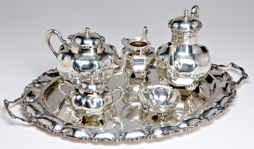 Appraisal: Fabian Mexico sterling coffee and tea service Lobed bodies and