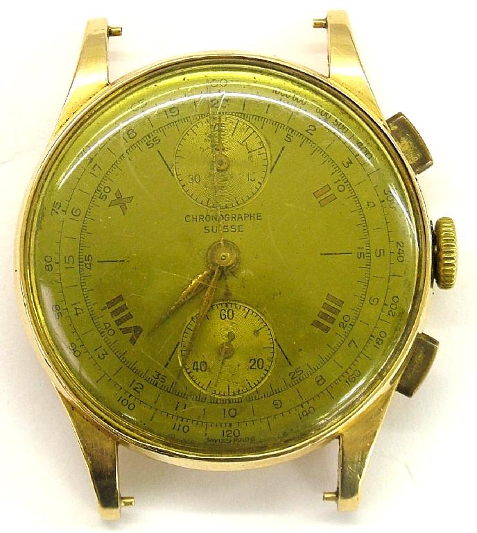 Appraisal: Suisse k gentleman's chronograph wristwatch jewels the gilt dial with