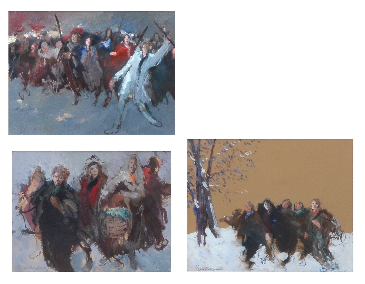 Appraisal: MONTEAGUDO Philippe French Rioting Crowd Oil Board sight size is