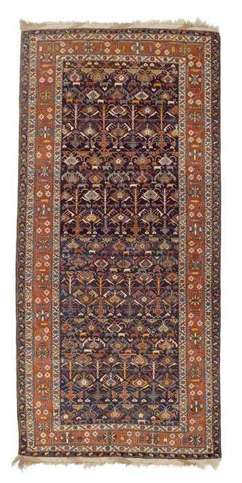 Appraisal: SHIRVAN antique Blue ground with stylised plant motifs and red