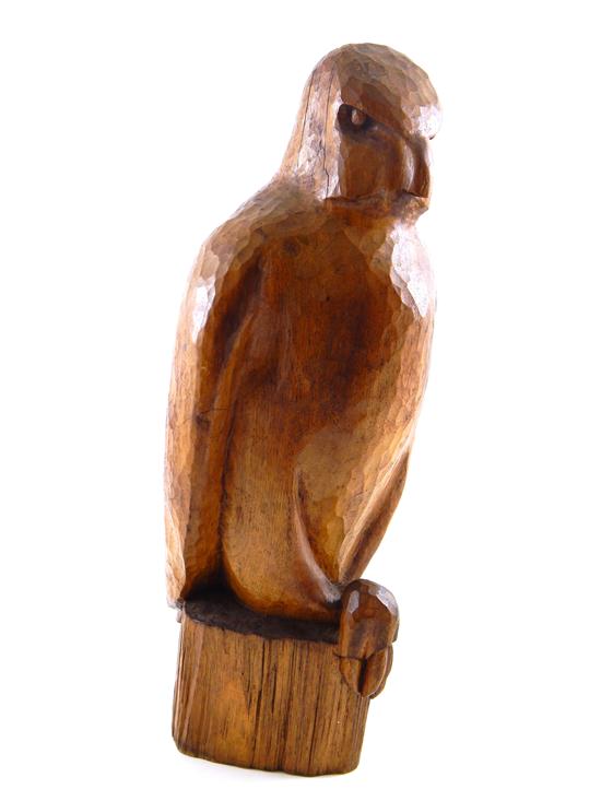 Appraisal: th C wood carving of bird of prey on block