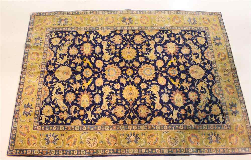 Appraisal: INDO-PERSIAN FLORAL ORIENTAL RUG WITH BLACK BACKGROUND approx ' ''