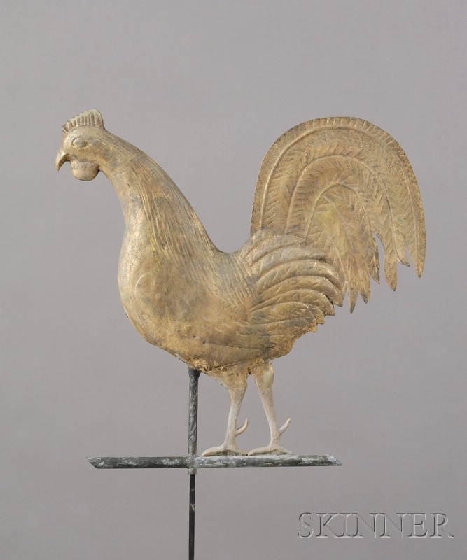 Appraisal: Molded Gilt Copper Rooster Weather Vane attributed to Cushing White