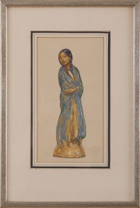 Appraisal: F LUIS MORA - FIGURINE OF A YOUNG MAIDEN Watercolor