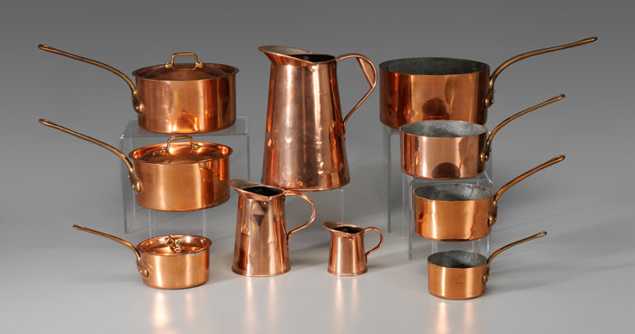 Appraisal: Ten Pieces Copper Cookware th century graduated set of three