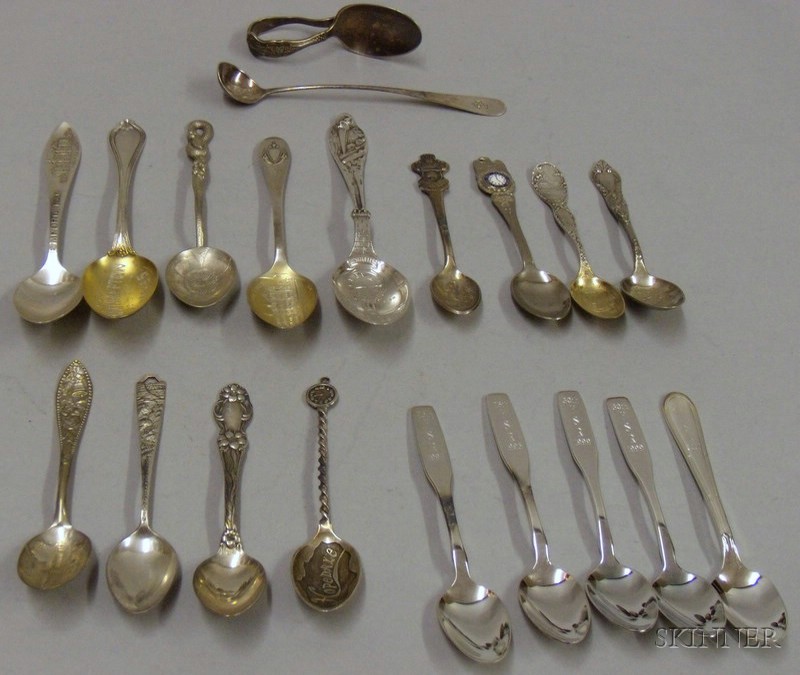 Appraisal: Approximately Twenty Sterling and Silver Plated Souvenir Spoons