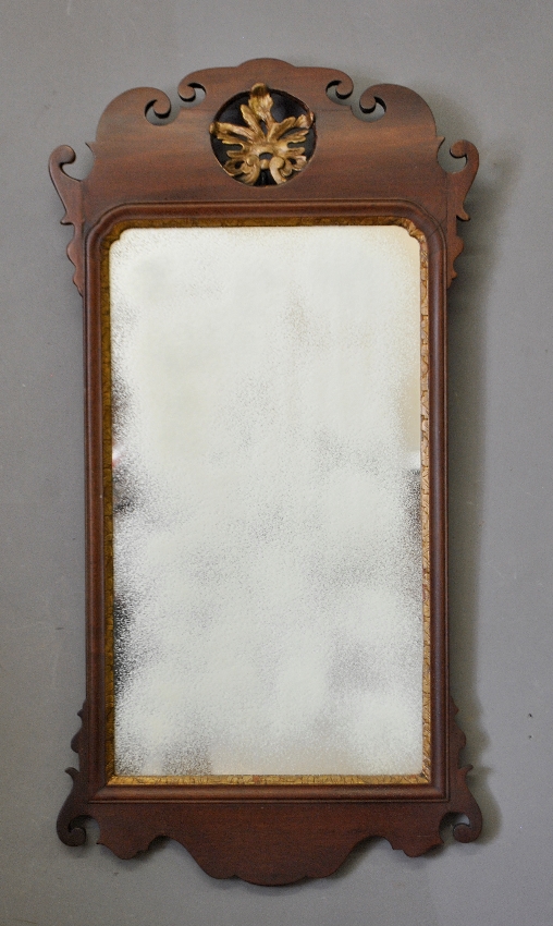 Appraisal: - Chippendale style carved mahogany framed mirror c x -