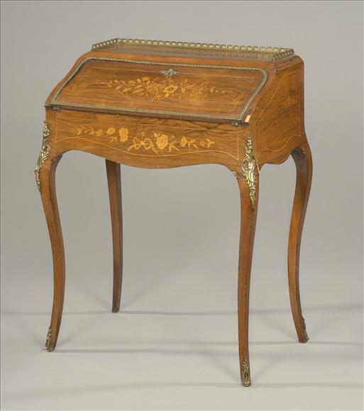 Appraisal: A small Victorian rosewood and floral marquetry desk late th