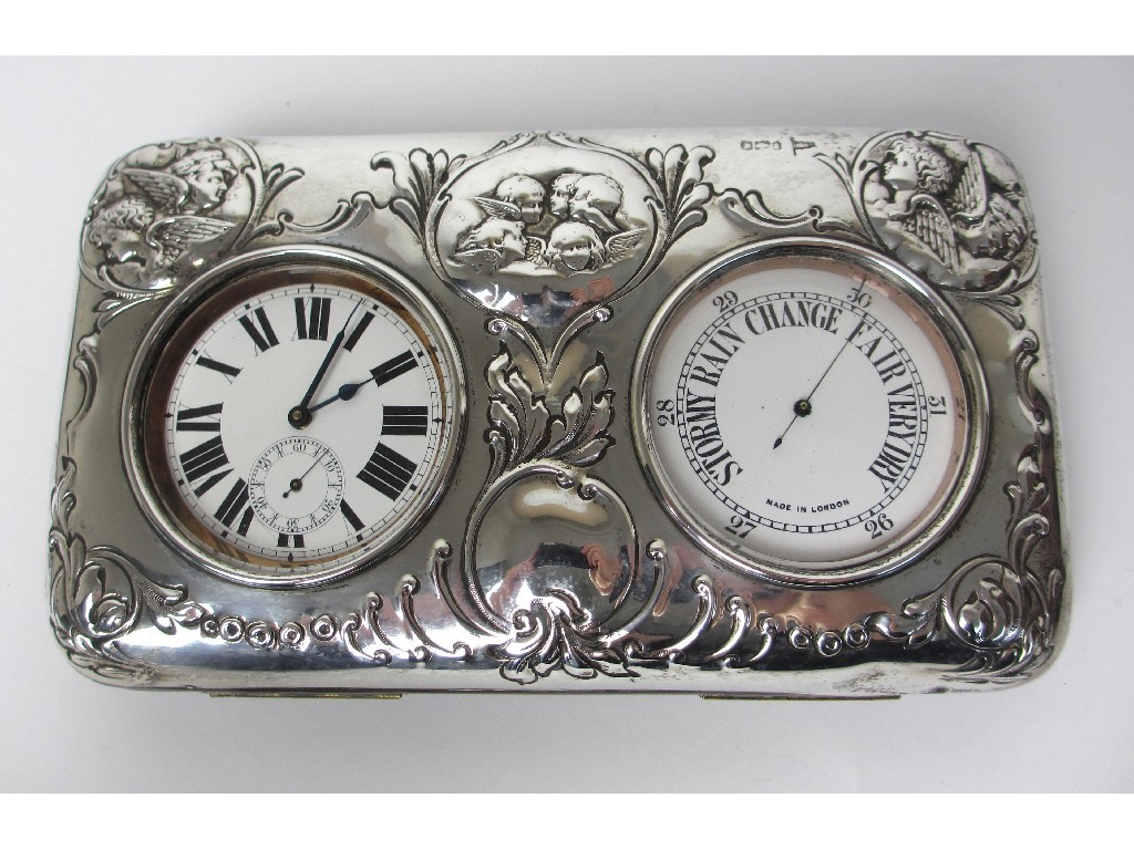 Appraisal: A Goliath pocket watch and barometer in silver case the