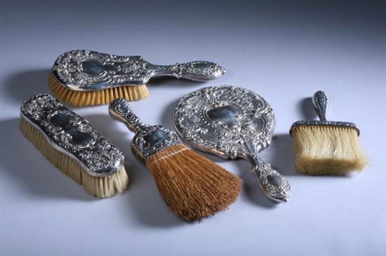 Appraisal: FIVE-PIECE GORHAM STERLING SILVER-MOUNTED ASSEMBLED DRESSER SET th century Including