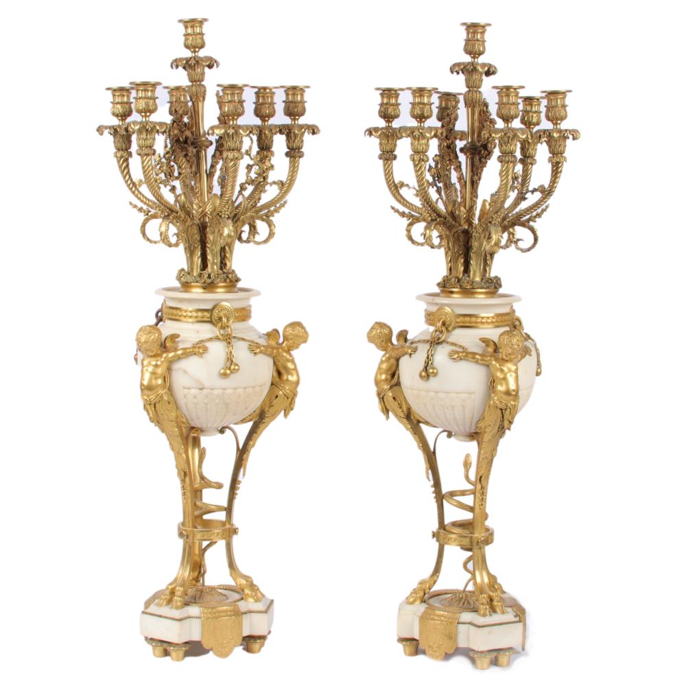 Appraisal: EXCEPTIONAL FRENCH IMPERIAL LOUIS XVI CANDELABRA GARNITURE PAIR WITH FINE