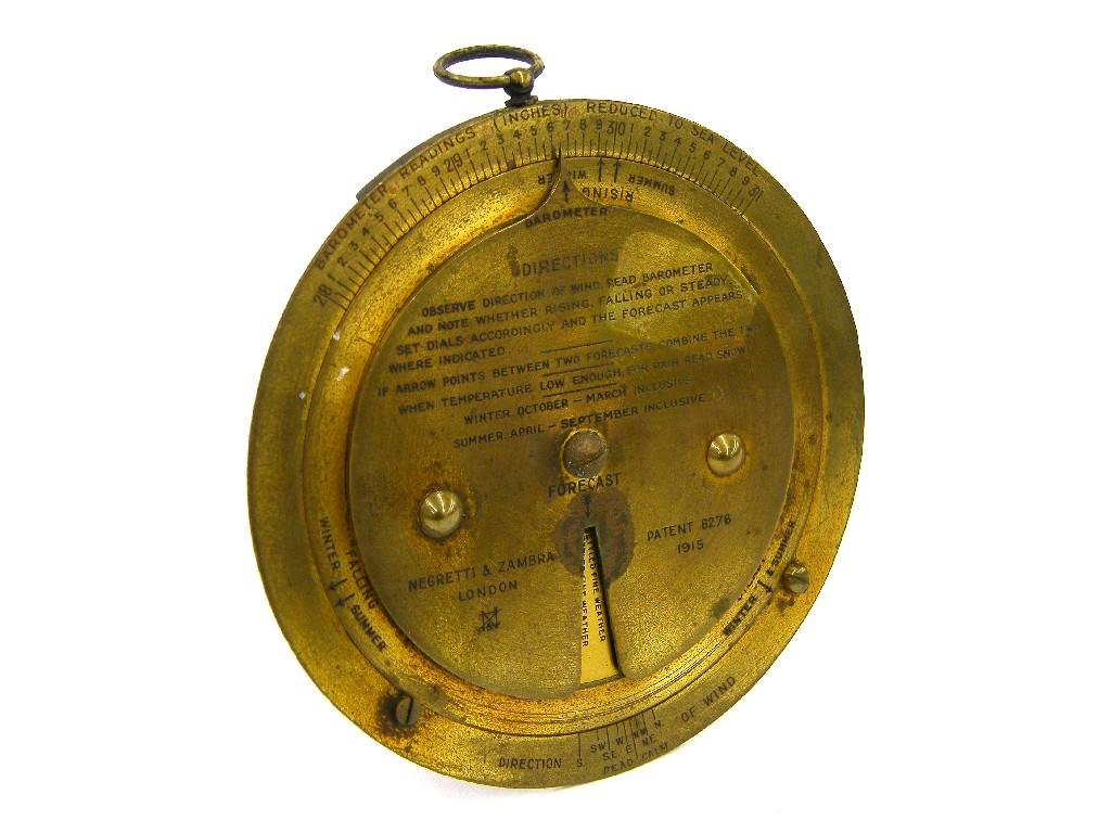 Appraisal: Brass weather forecaster by Negretti Zambra patent dated layered revolving