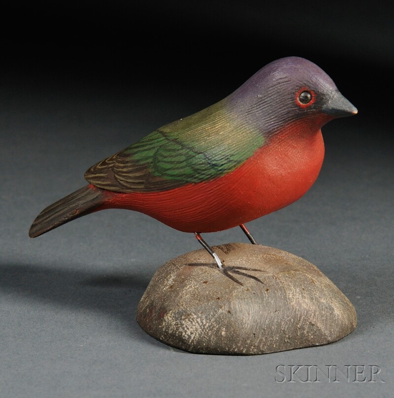 Appraisal: Jess Blackstone Miniature Carved Painted Bunting Figure New Hampshire c