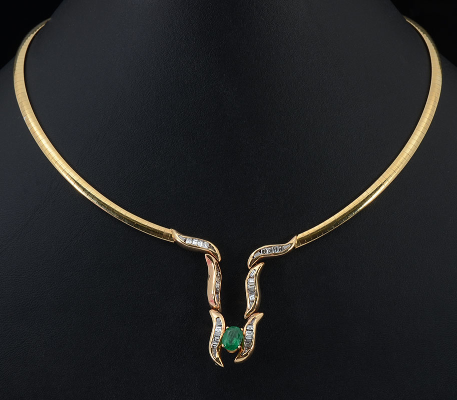 Appraisal: DIAMOND EMERALD NECKLACE IN K K yellow gold necklace contains