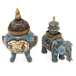 Appraisal: Two Chinese Cloisonn Enamel Incense Burners th Century comprising a