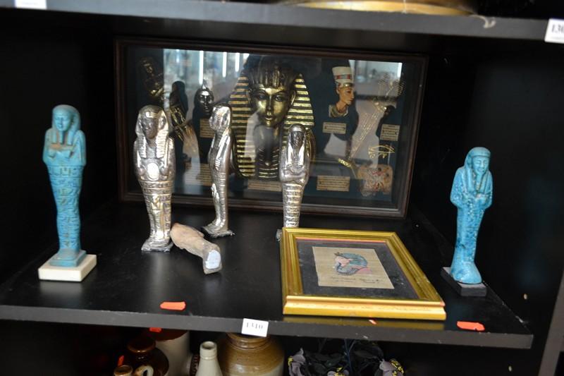 Appraisal: SHELF OF ANCIENT EGYPTIAN THEMED ITEMS