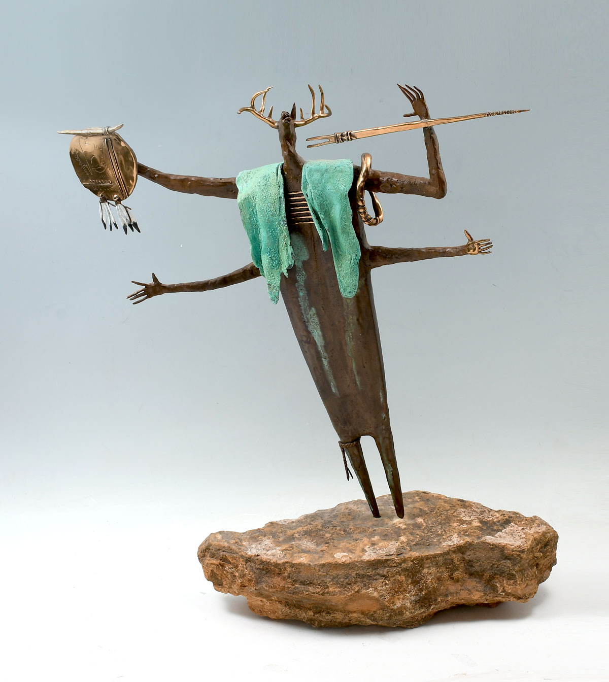 Appraisal: WORRELL Bill American - ''Shaman with Healing Stick'' Bronze ''