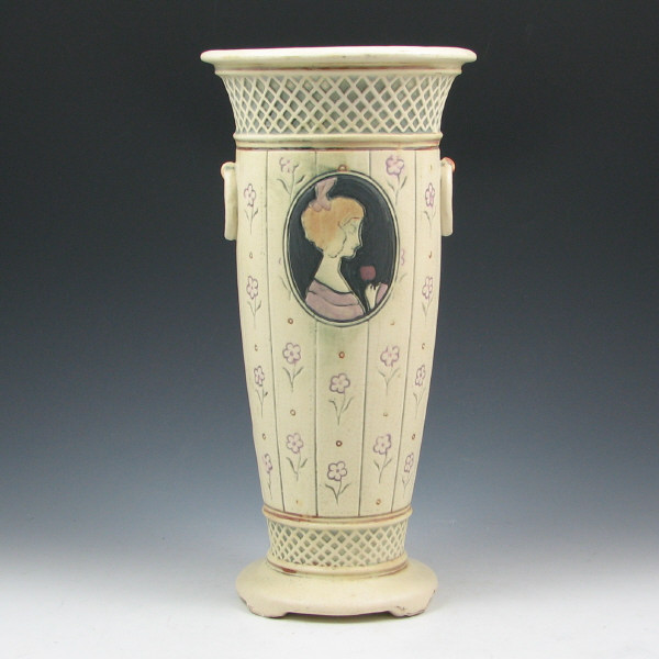 Appraisal: Weller Creamware Vase w Woman Cameo Weller Creamware vase with