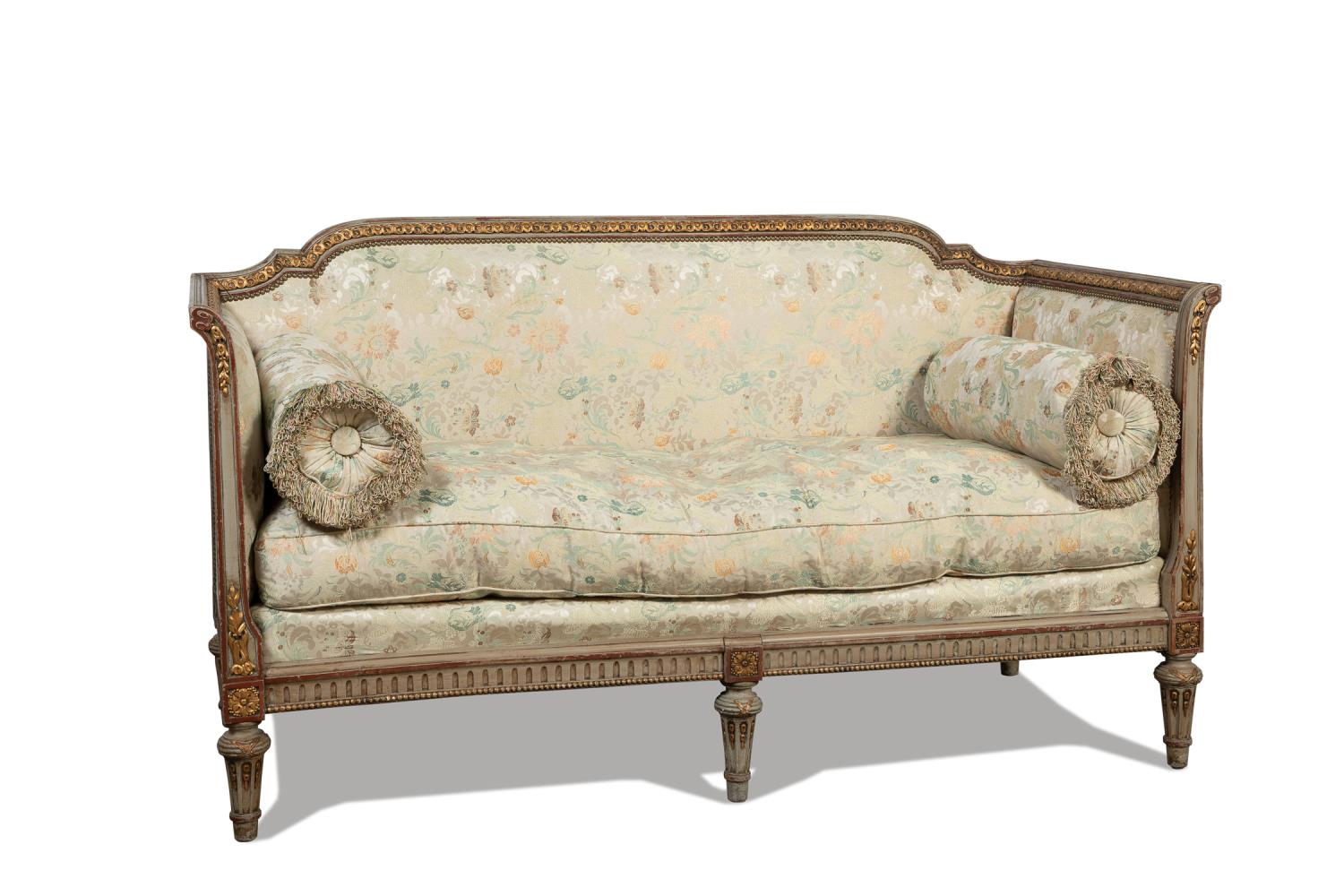 Appraisal: TH C LOUIS XVI STYLE PAINT PARCEL GILT SETTEE Louis