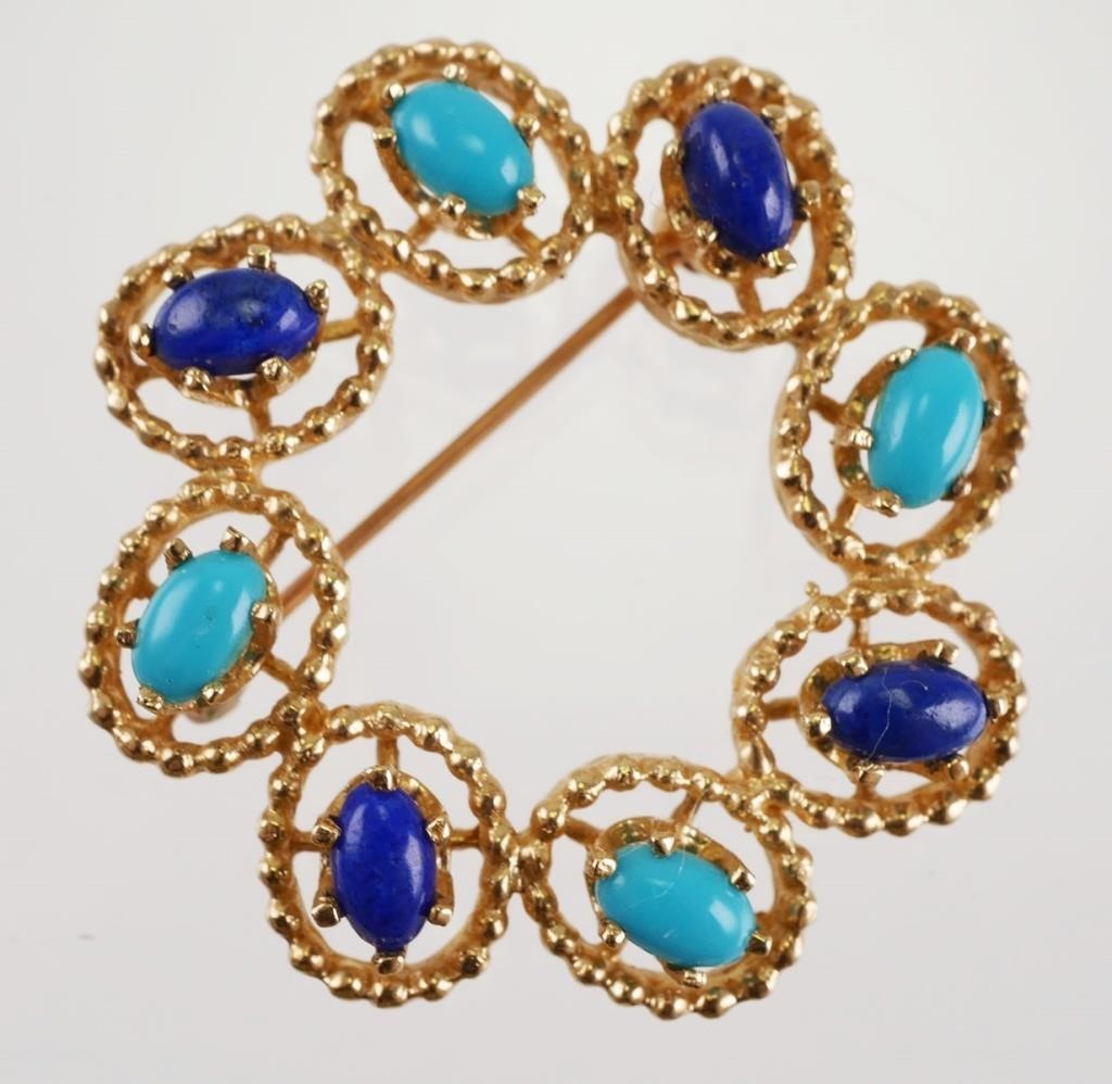 Appraisal: Vintage pin with prong-mounted lapis lazuli and robin's egg blue