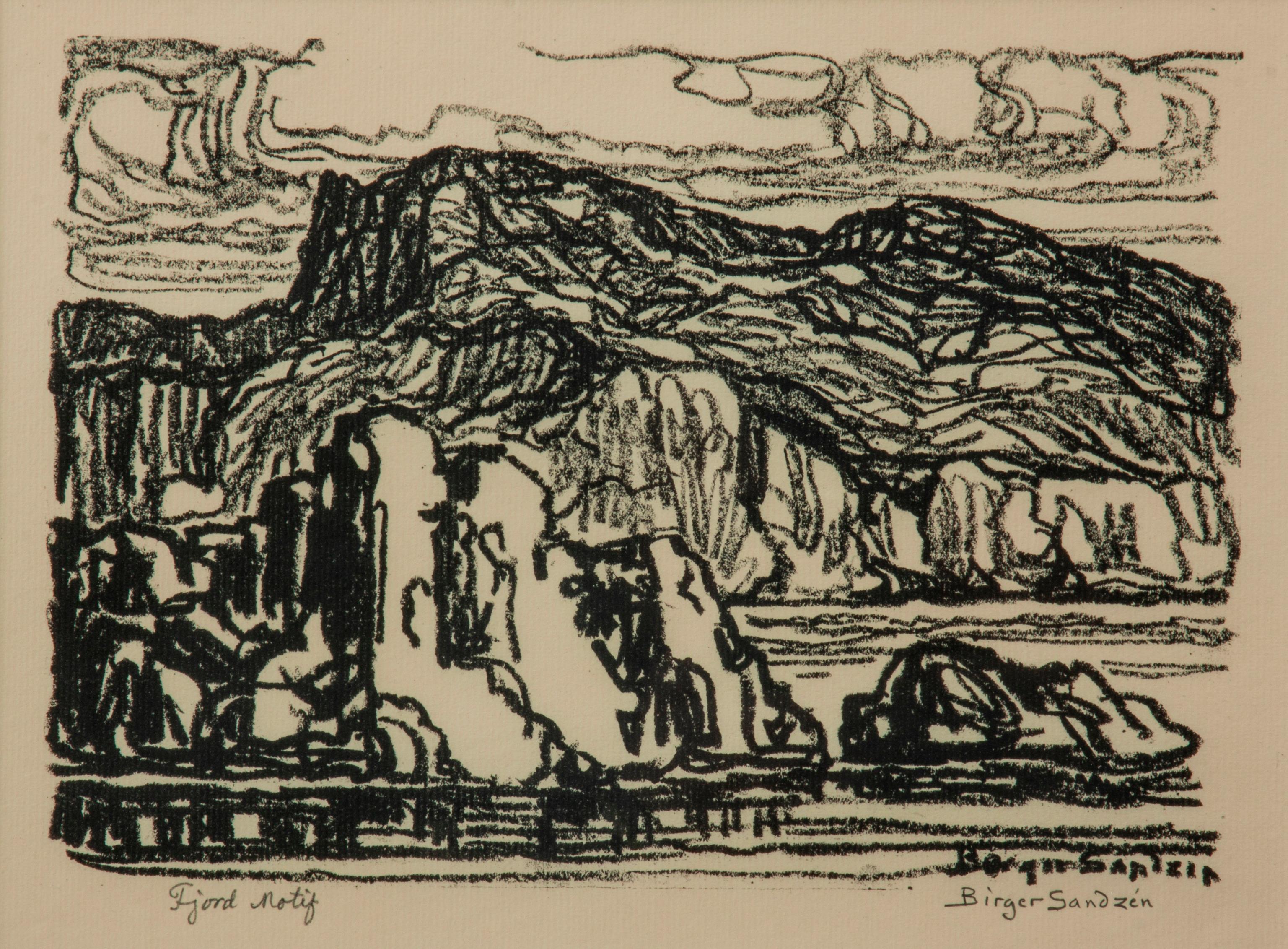 Appraisal: BIRGER SANDZEN 'FJORD MOTIF' PENCIL-SIGNED LITHOGRAPH Birger Sandzen Swedish-American -