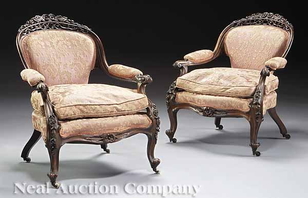 Appraisal: A Good Pair of American or English Carved Mahogany Armchairs