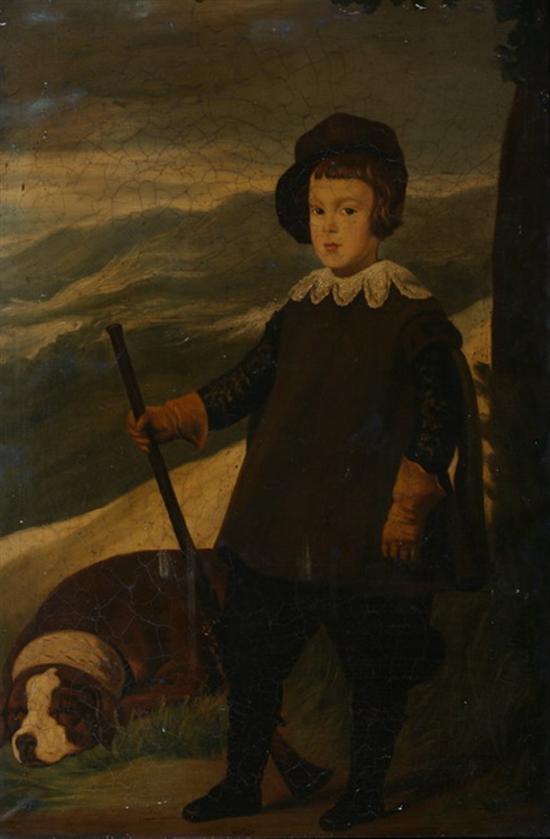 Appraisal: ENGLISH SCHOOL th century YOUNG BOY WITH RIFLE AND DOG