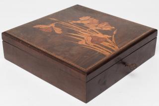 Appraisal: Austrian Marquetry Valuables Box Vintage Vintage Austrian marquetry locking valuables