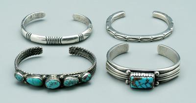 Appraisal: Four pieces Southwestern jewelry silver bracelet heavy assembled construction turquoise