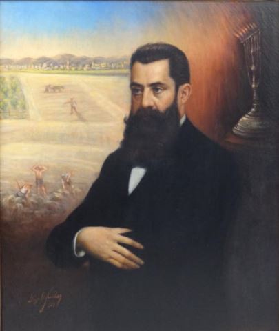 Appraisal: FISCHER G Oil Canvas Portrait of Theodor Herzl Partially illegible