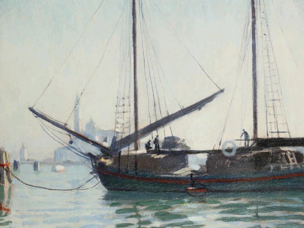 Appraisal: WILLIAM BERNARD REID A moored sailing vessel with Venice beyond