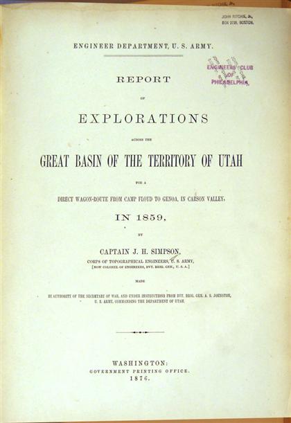 Appraisal: vol Simpson Col J ames H Report of Explorations Across