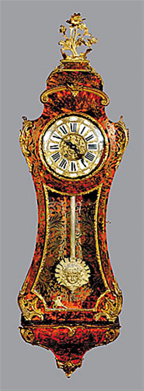 Appraisal: French Boulle work pendulum wall clock circa shaped case with